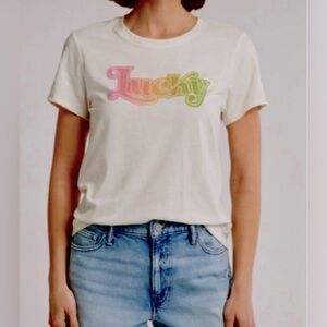 Women’s Lucky Brand Groovy Lucky Graphic Cream Tee Size L NWT